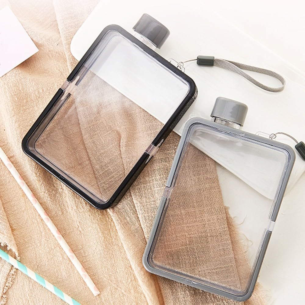 Camping Becher, Quadratische Flache Wasserflasche, tragbarer transparenter Sport-Wasserbecher, Wiederverwendbare Wasserflasche aus Memopapier