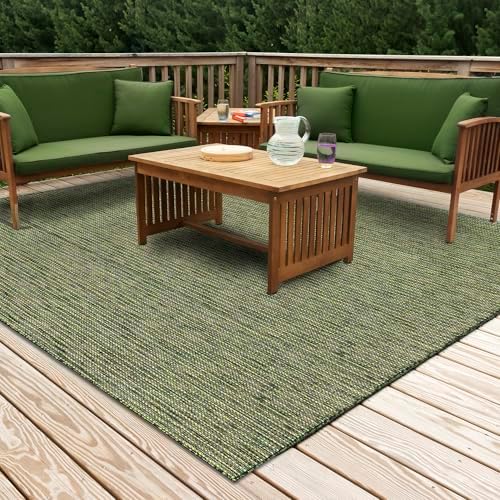Liora Manne Carmel Indoor/Outdoor Power Loomed Synthetic Blend Low Profile Area Rug - Transitional Stripe Global Colorful (Texture Stripe Green) (7'10" Square)