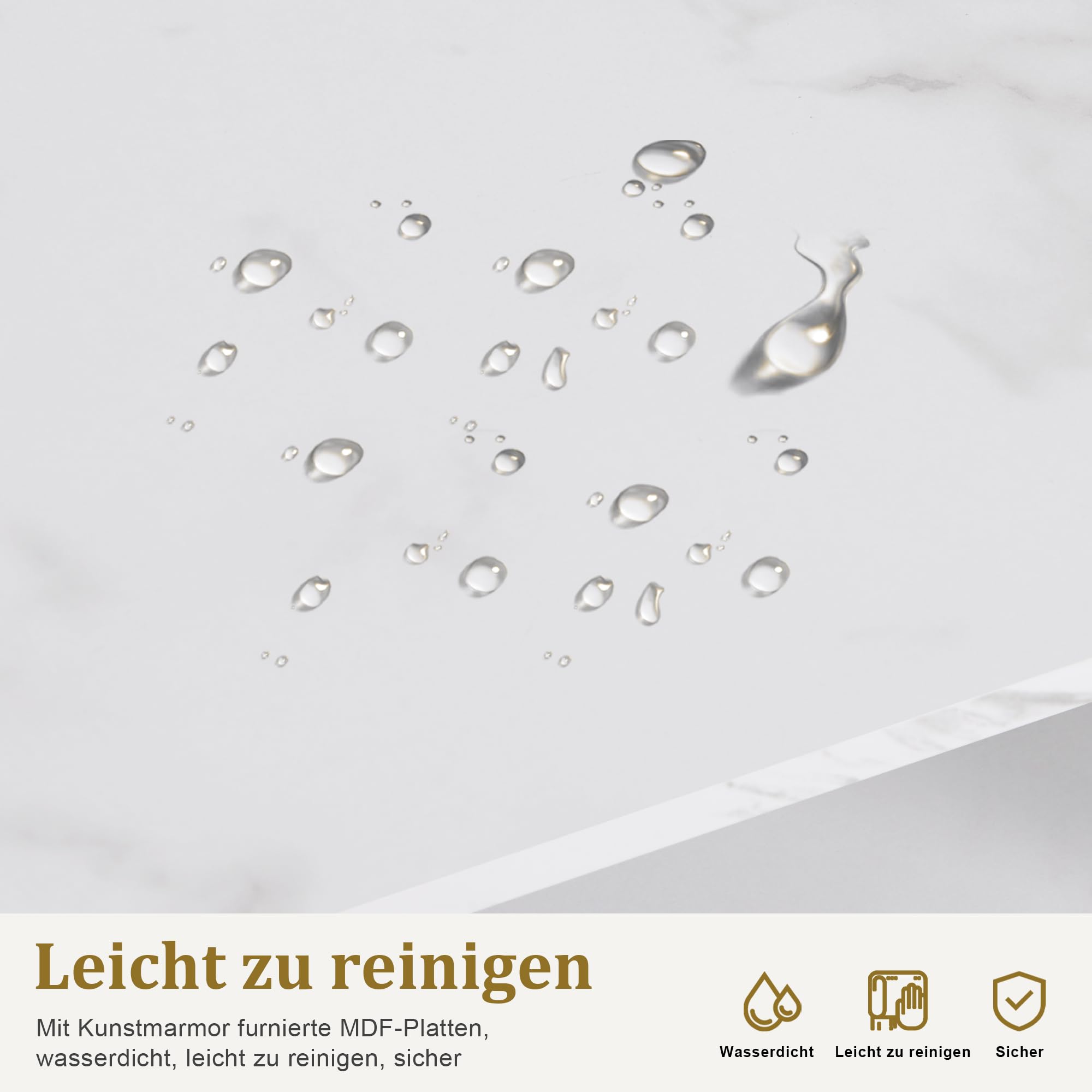 Barberpub Manikürtisch mit Schublade & Schrank, Nageltisch mit Absaugung, 3 Steckdosen, 2 Staubsaugerbeuteln, Nagelfrisiertisch Holz, Schreibtisch für Nagelstudio, Marmor-Weiß Gold, 50x110x82cm, 2491