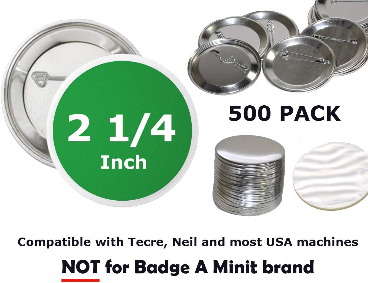 2.25 inch Round Back-Pin Buttons (500 Pack) Sets for Badge Making 2 1/4" (56 mm)