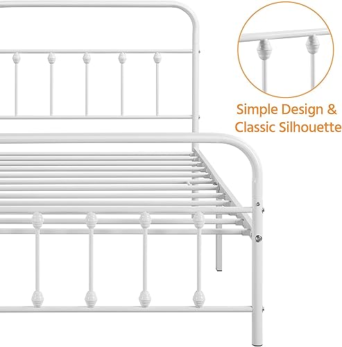 Miniatura 93 de Topeakmart Marco de cama de metal de estilo victoriano tamaño matrimonial con cabecero, base de colchón, no necesita somier, almacenamiento debajo