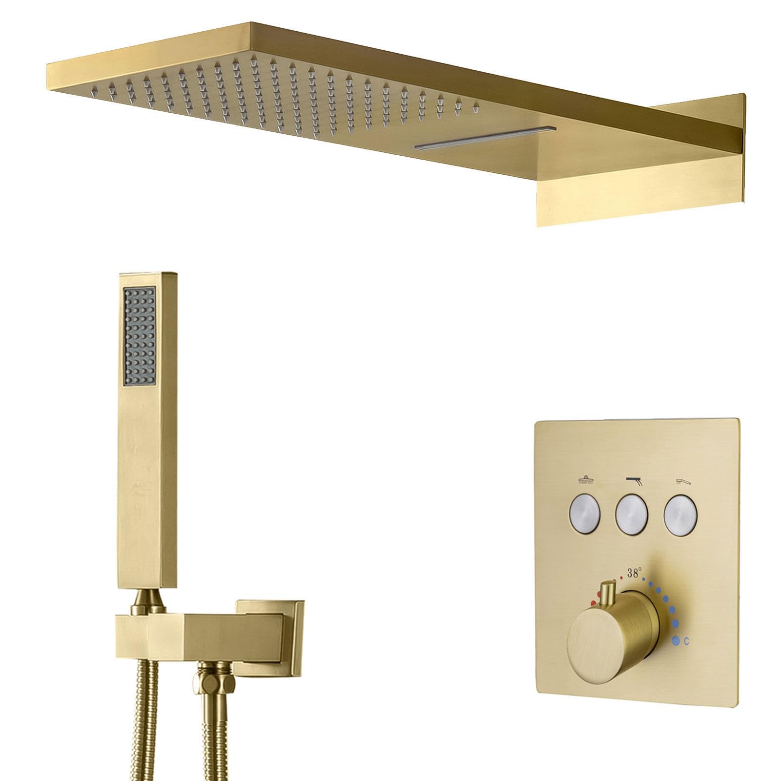 Wpuszczana kolumna prysznicowa, HSS0469 nowoczesny termostatyczny zestaw prysznicowy, 545x233mm deszcz, systemy wodospadowe, klawisze fortepianu, miedziany prysznic ręczny, trwały