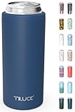 TILUCK Skinny Can Cooler for Slim Beer & Hard Seltzer, Stainless Steel, Doucle-Walled Stainless Steel Insulated Slim Cans, Standard 12 oz (Frosted Navy)