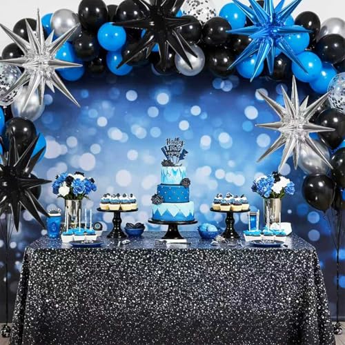 Image of TONIFUL 8Pcs Blue Black Silver Explosion Star Foil Balloon Party Decoration | 22 Inch Large Mylar Star Balloon for 30th 40th Men's Birthday Dark Space Themed Baby Shower Bachelorette New Year Party Decor