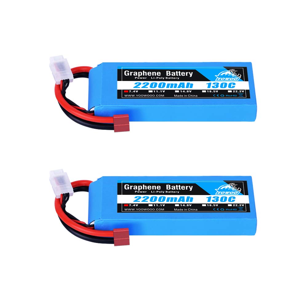 Yowoo - Confezione da 2 batterie Lipo 2S 7,4 V 2200 mAh 130C con spina Deans T ad alte prestazioni grafene Lipo per Traxxas 1 16 E Revo VXL Slash Summit Losi Mini 8ight e altre auto RC