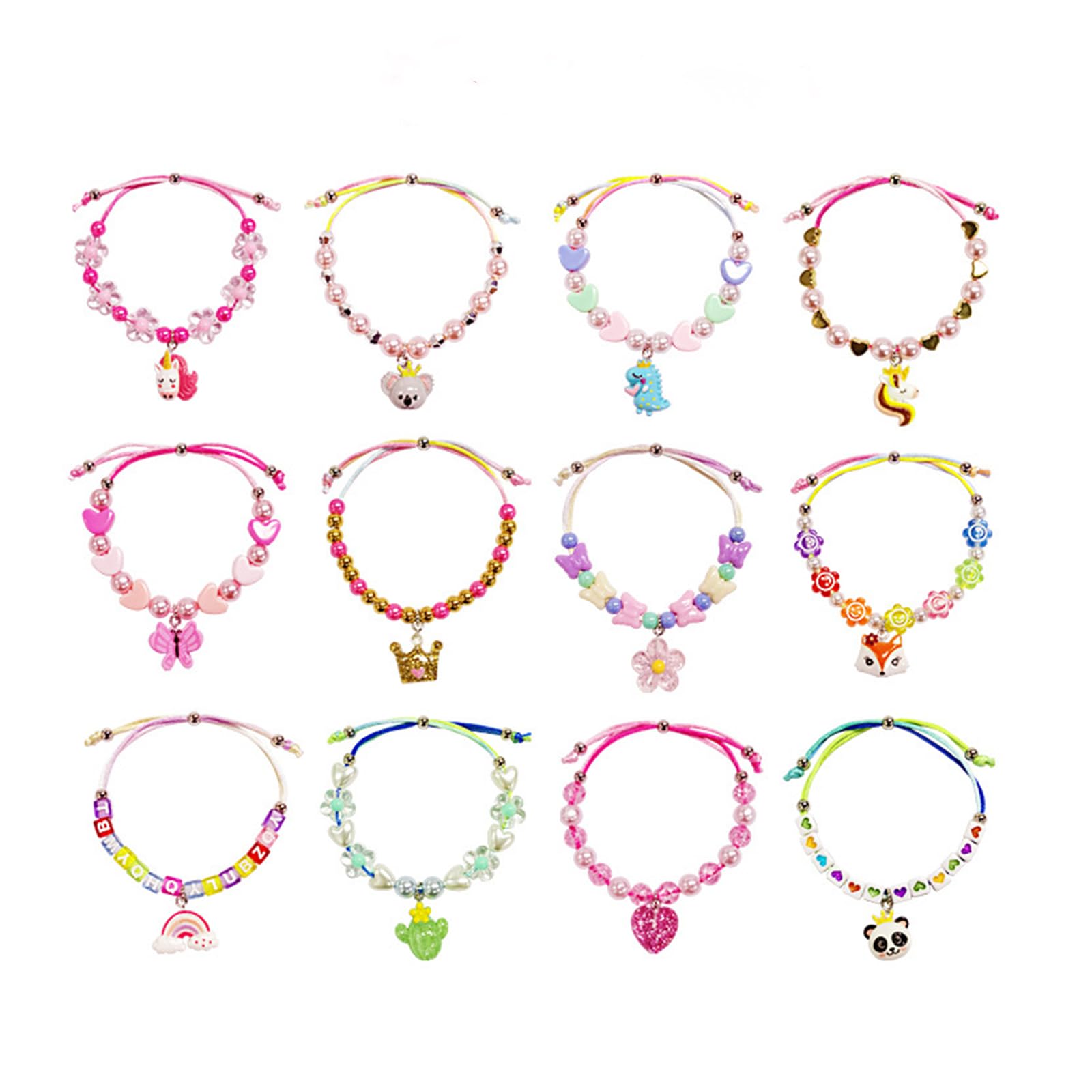 TERRIFI Cute Kids Bracelets, Beaded Bracelets for Girls, Colourful Toddler Hand Jewelry, Children Costume Jewelry Accessory, Little Girl Plastic Bracelets, Party Favor Girls Gifts 12 PCS
