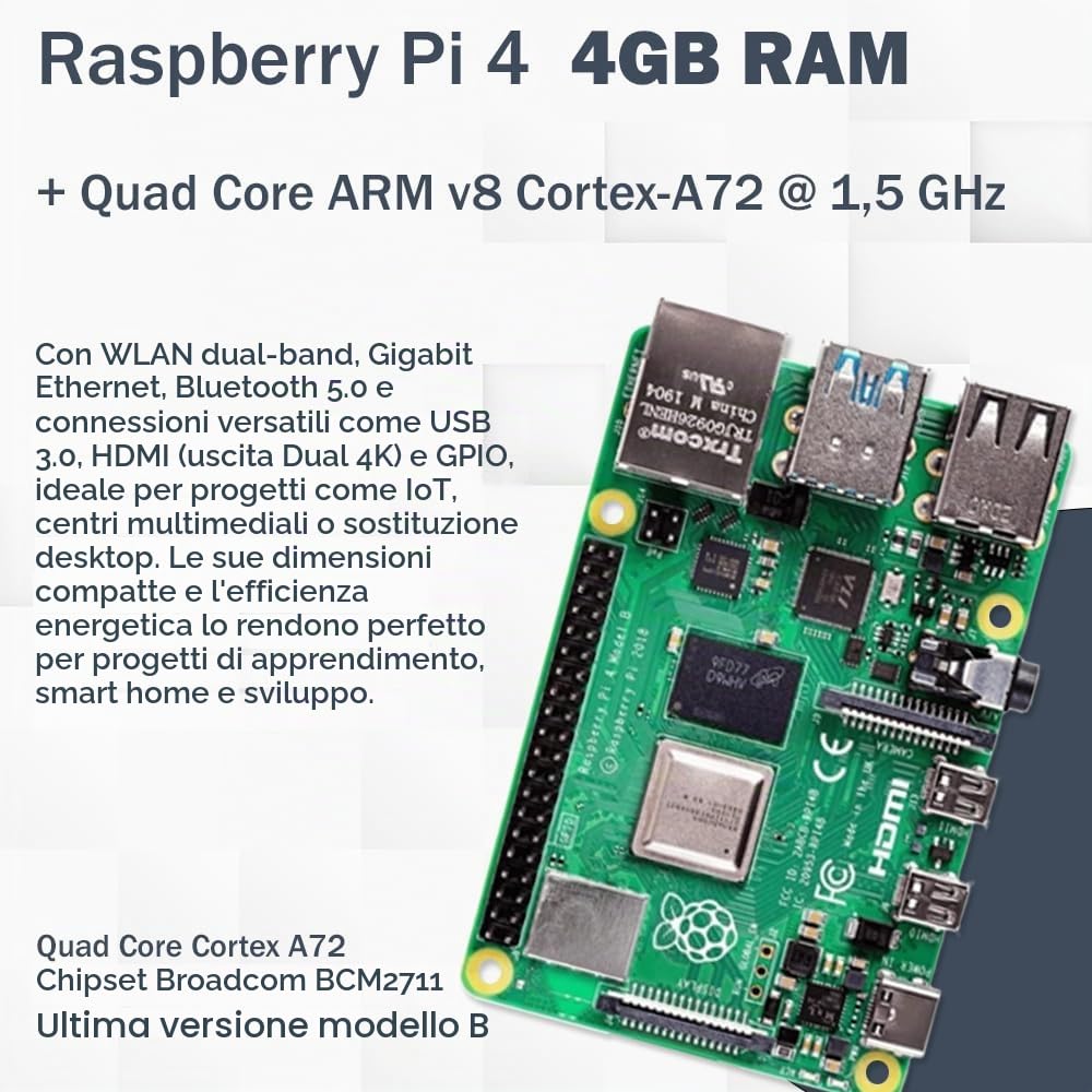 Raspberry Pi 4 Model B - Kit di avviamento desktop da 4 GB, colore bianco
