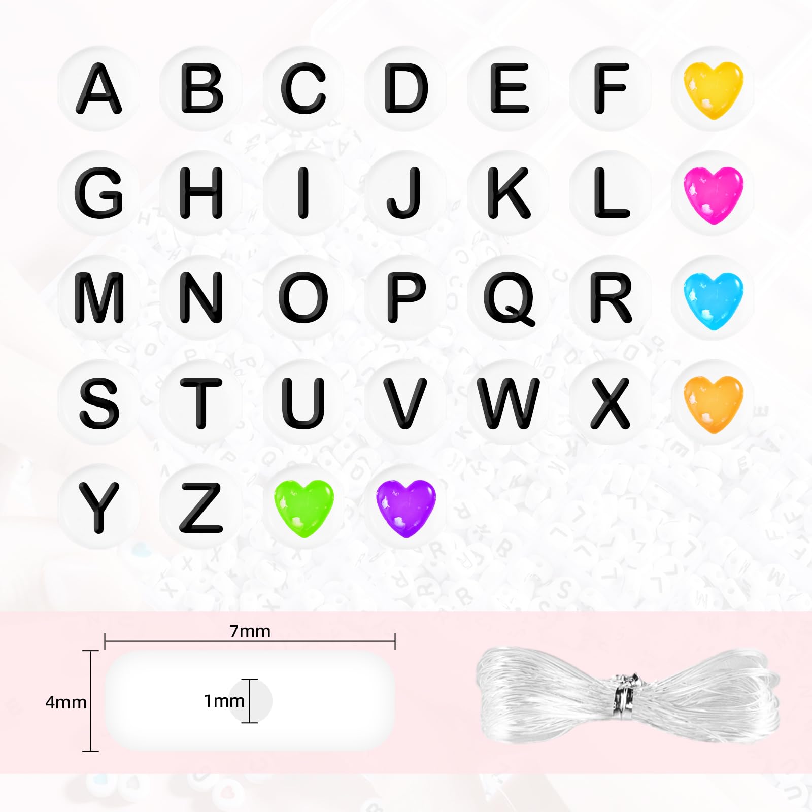 1400+ pezzi Set di perline di lettere per braccialetti, set di perline a forma di cuore colorate in bianco e nero con elastico da 5 m per braccialetti di amicizia per bambini,braccialetti per capelli