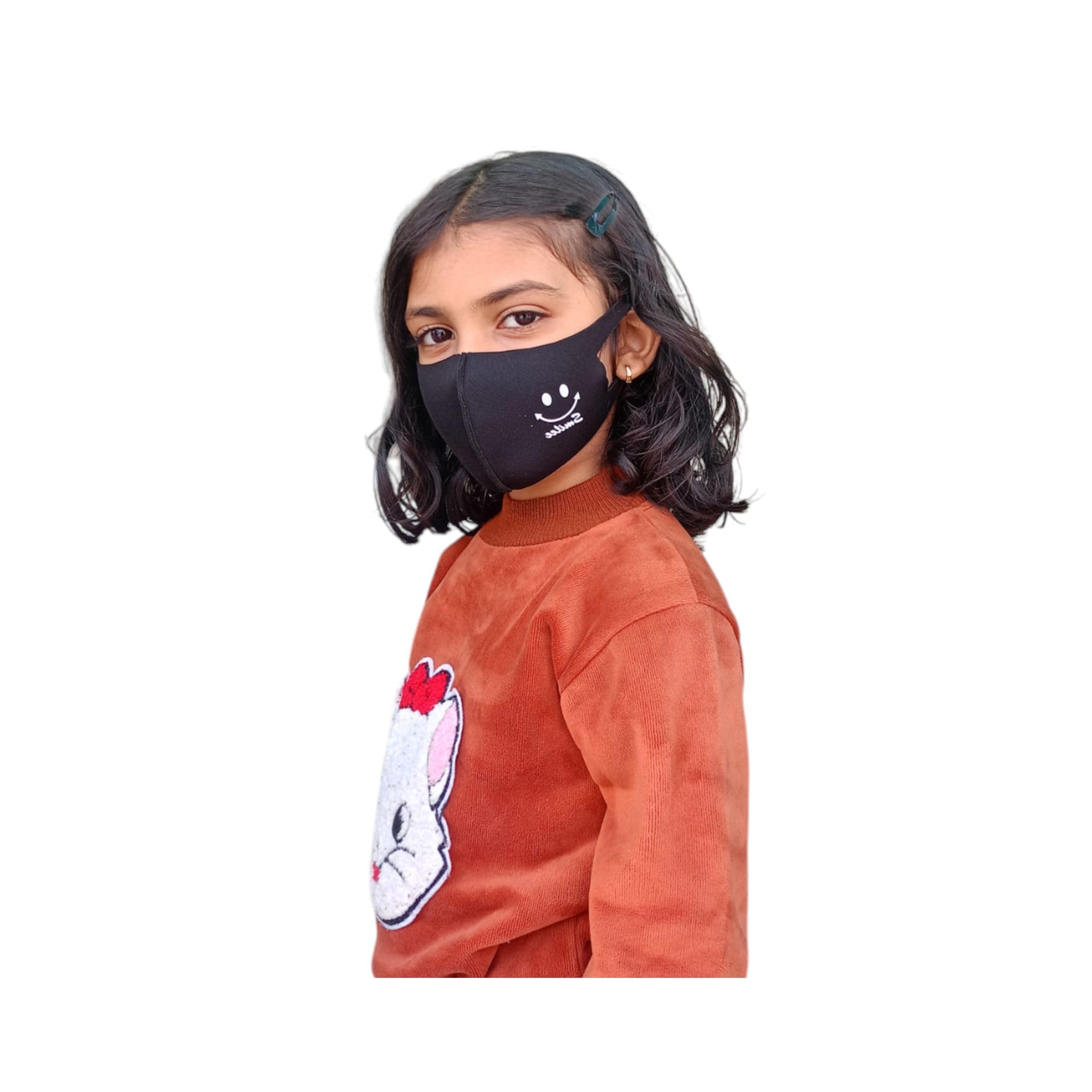 Smiley Print Washable and Reusable Face Mask, UV Protection and Antibacterial, Stretchable Material, Allergy Free and rotective Face Cover kids cloth mask for 3-8 years-image-7