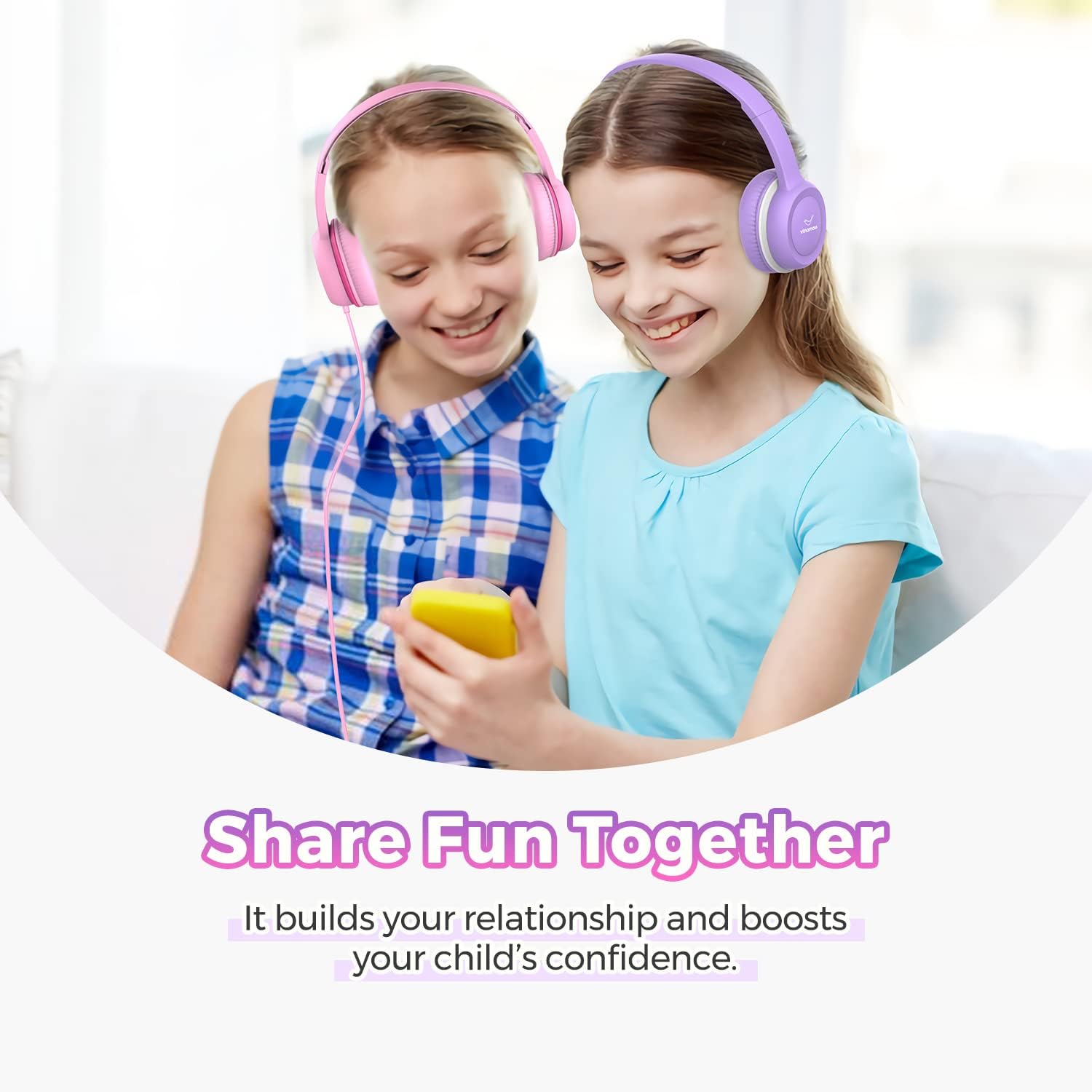 Vinamass A63 Kids Headphones, Wired, On Ear, Safe Volume Limiter 85dB, Comfortable, Perfect Fit for Kids, Boys, Girls, School, Classroom, Teens, Children