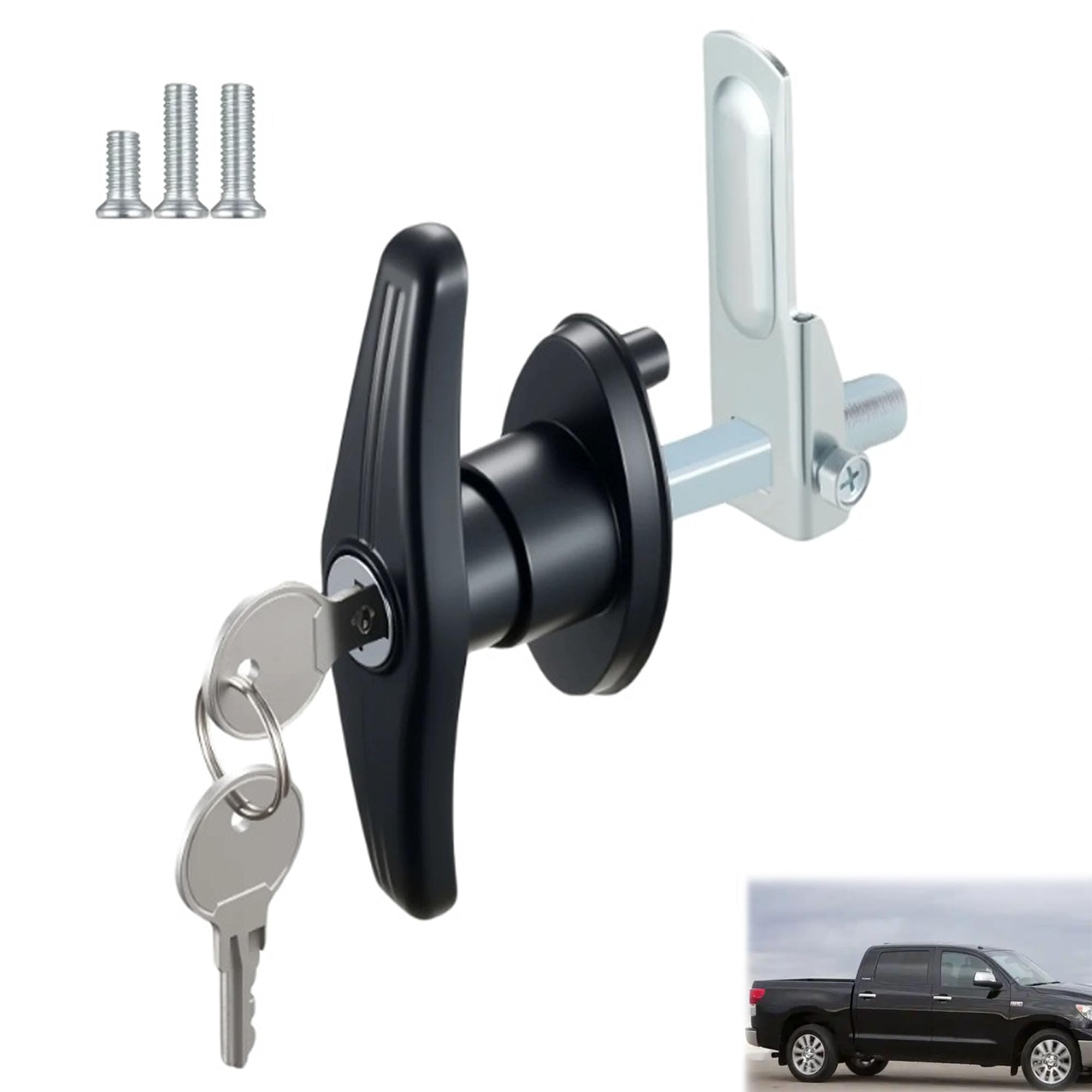 Truck Cap Locking T-Handle, Camper Shell Accessories, T-Handle Latch with Keyed Lock, Truck Camper Shell Lock, Key Alike Black T-Handle Locks (Left) for Most Truck