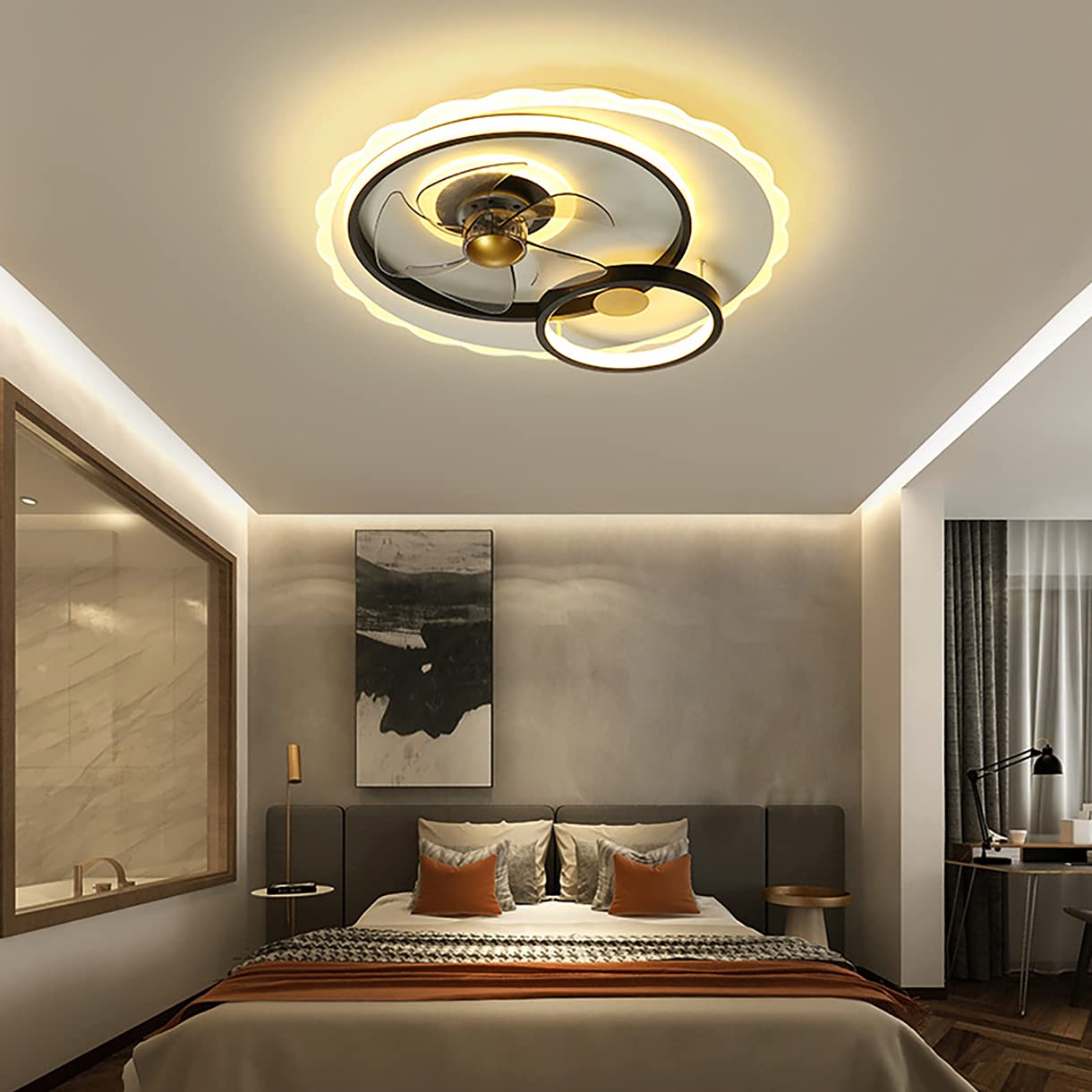 Ventilateur de plafond avec éclairage LED télécommandé et 3 vitesses réglables