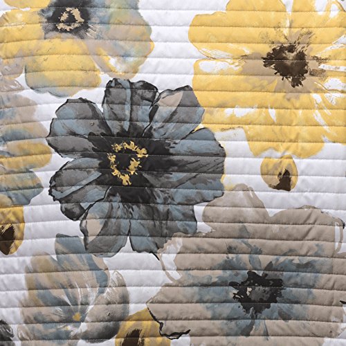 Image of Lush Decor Leah Reversible Floral Quilt Set, 3 Piece Set, Full / Queen, Yellow & Gray - Watercolor Botanical - Cottage Core - French Country Decor- Bedding Queen Size