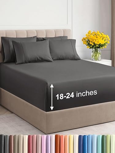 Miniatura 1 de Juego de sábanas extra profundas tamaño Queen, sábanas transpirables y refrescantes de 6 piezas, juego de sábanas de lujo para hotel, fácil ajuste,