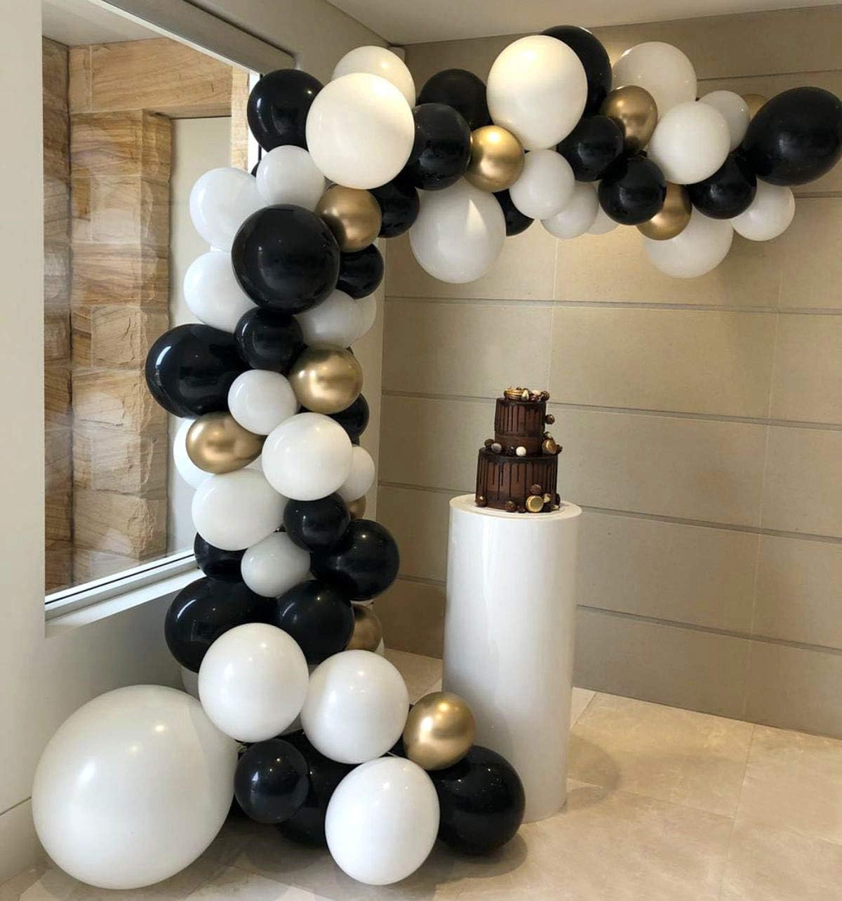 Balloon Garland Arch Kit 92pcs Black and Gold White Balloons 5M Long for Birthday Party Graduation Events Decorations