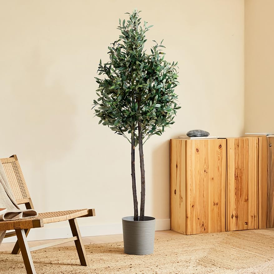 Künstlicher Olivenbaum 2,1 M – Großer Kunstbaum Mit Drahtkern Fürs Wohnzimmer, Balkon Oder Büro