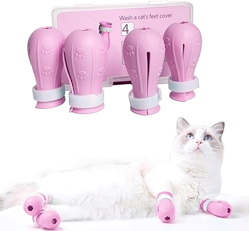 Cubierta antiarañazos para gatos para rehabilitación de enfermería, botas de gato solo para gatos, guantes de baño ajustables para gatos (rosa-c)