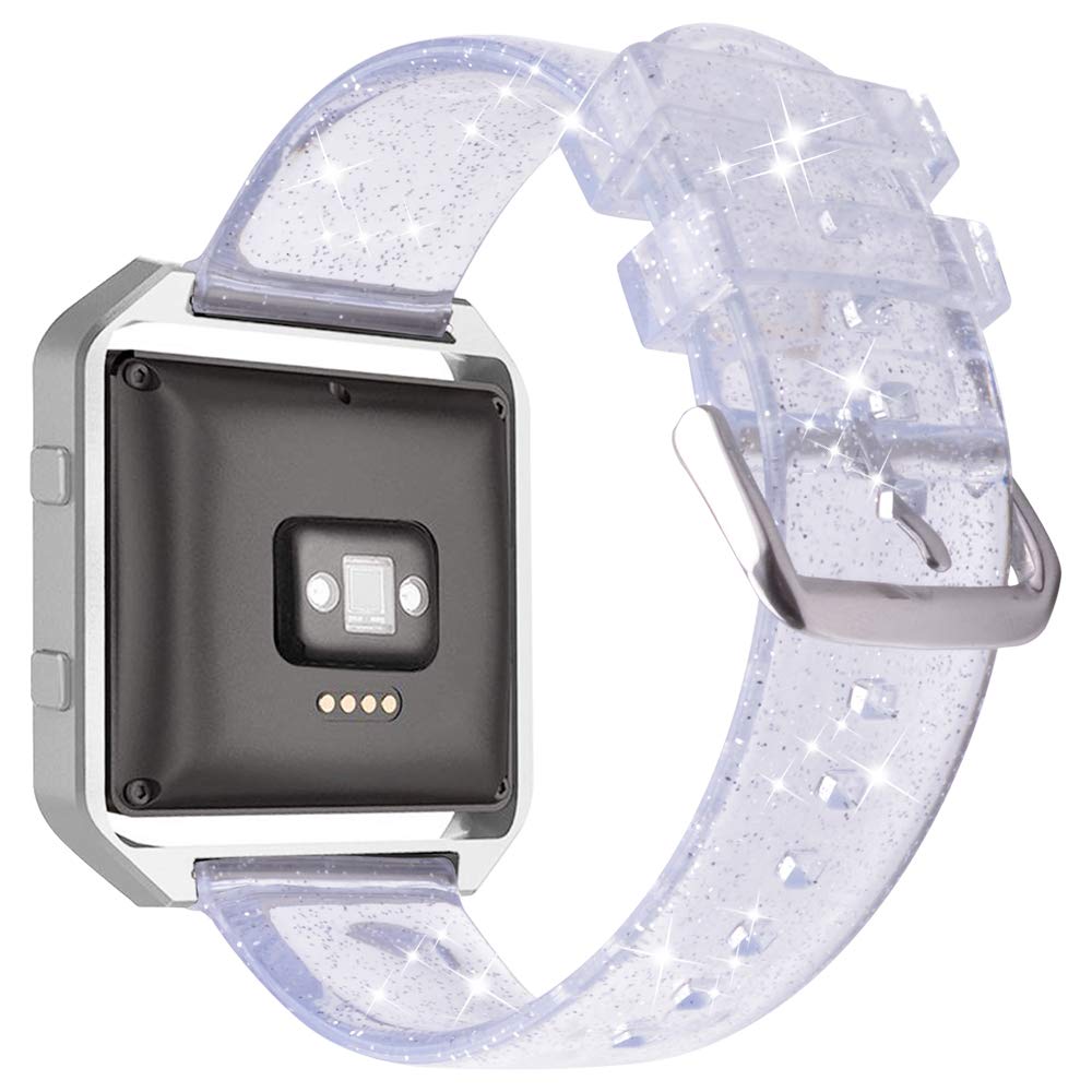 iiteeologyfor Fitbit Blaze Band, Frame Housing + Clear Glitter TPU Soft Accessory Small Large Band for Fitbit Blaze Fitness Watch Band Women - Band Clear/Silver + Frame Silver