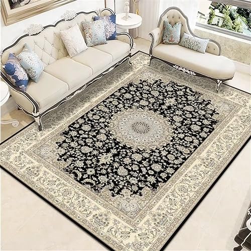 Tapis de chambre fille au motif floral géométrique bleu et antidérapant