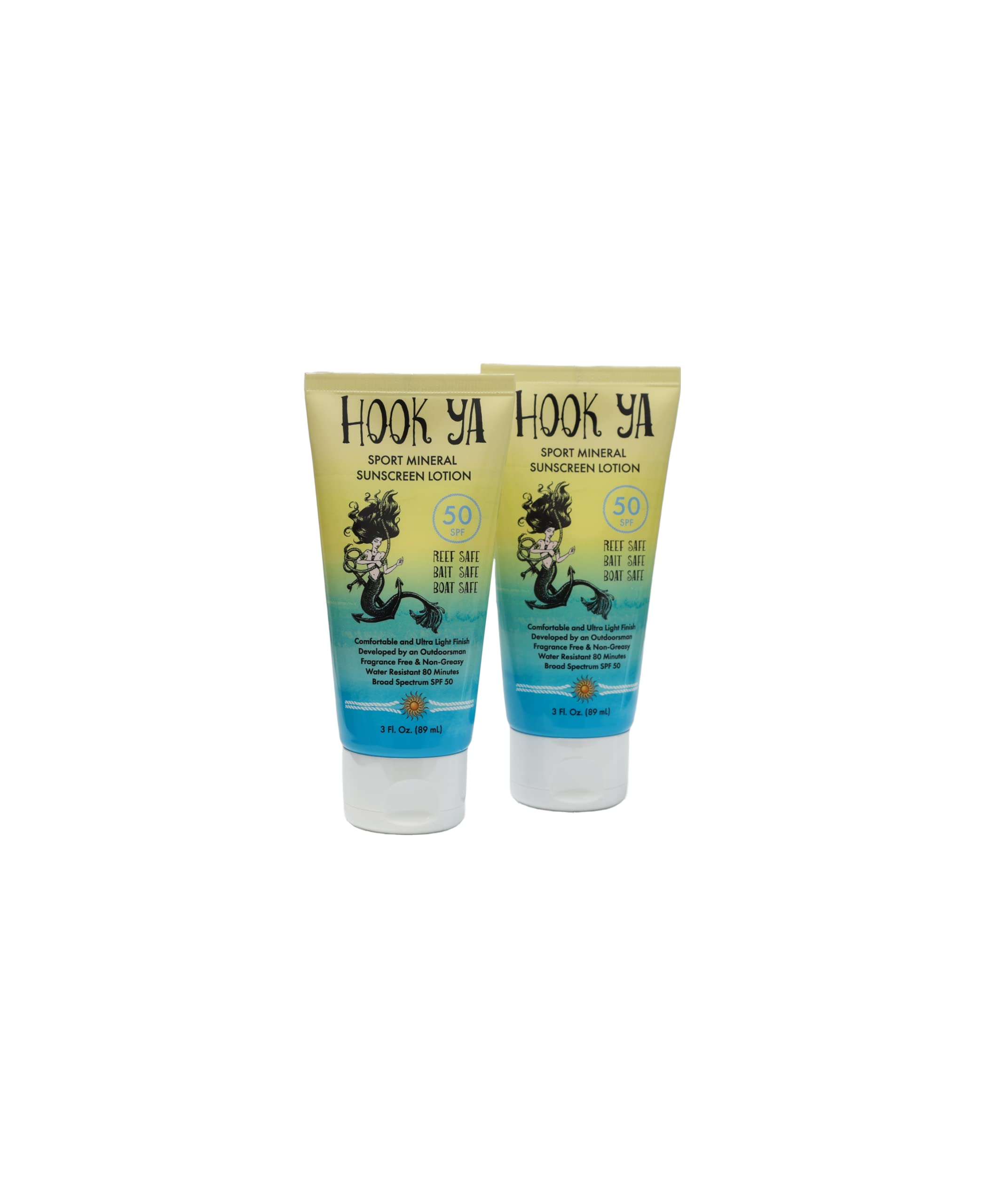 Hook'Ya Hawaii Reef Compliant, Non-Nano Mineral Sunscreen 3oz Travel Size, (2) Pack 6oz Total, UVA/UVB Protection, Octinoxate & Oxybenzone Free, No Fragrance, Hawaii and Mexico Approved, Made in USA