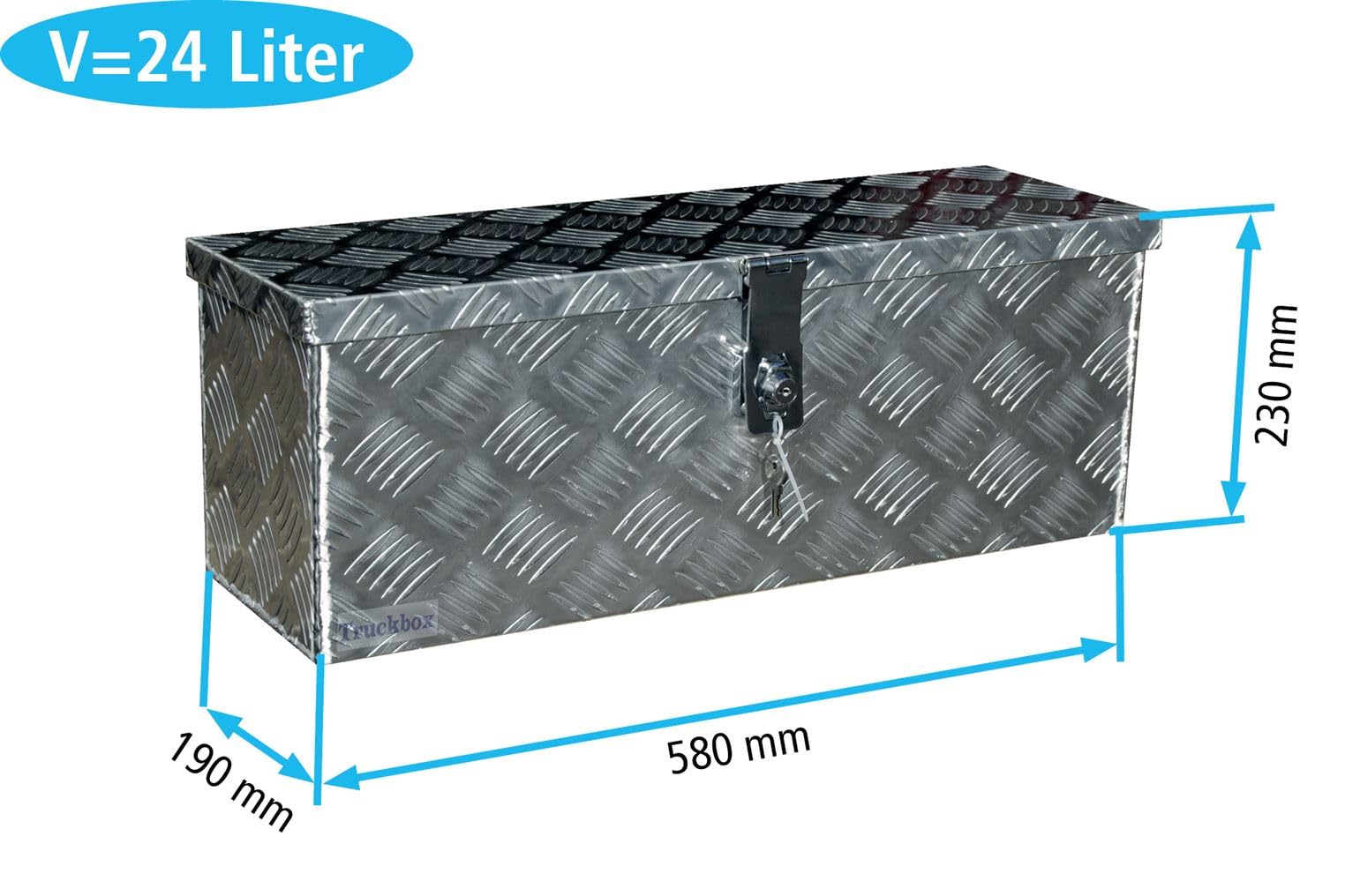 TRUCKBOX D025 + inkl. Montagesatz MON301 Deichselbox, Werkzeugbox, Alu Riffelblech, Alubox, Staukasten, Anhängerkiste - ca. 24 Liter Edelstahlhaus GmbH, Truckbox-D025+MON301