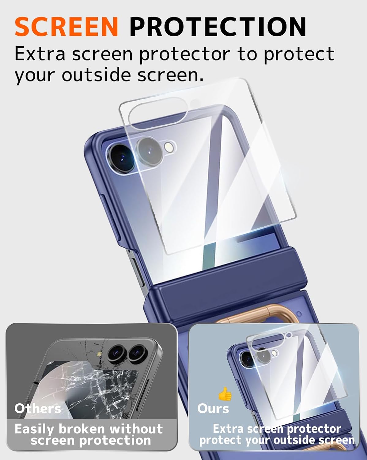 NINKI for Samsung Galaxy Z Flip 7 Ring Case with Built-in Screen Protector,Ring Holder Hinge Protection Shockproof Rugged Case for Samsung Galaxy Z Flip 7 Translucent Matte Cover for flip7 Blue