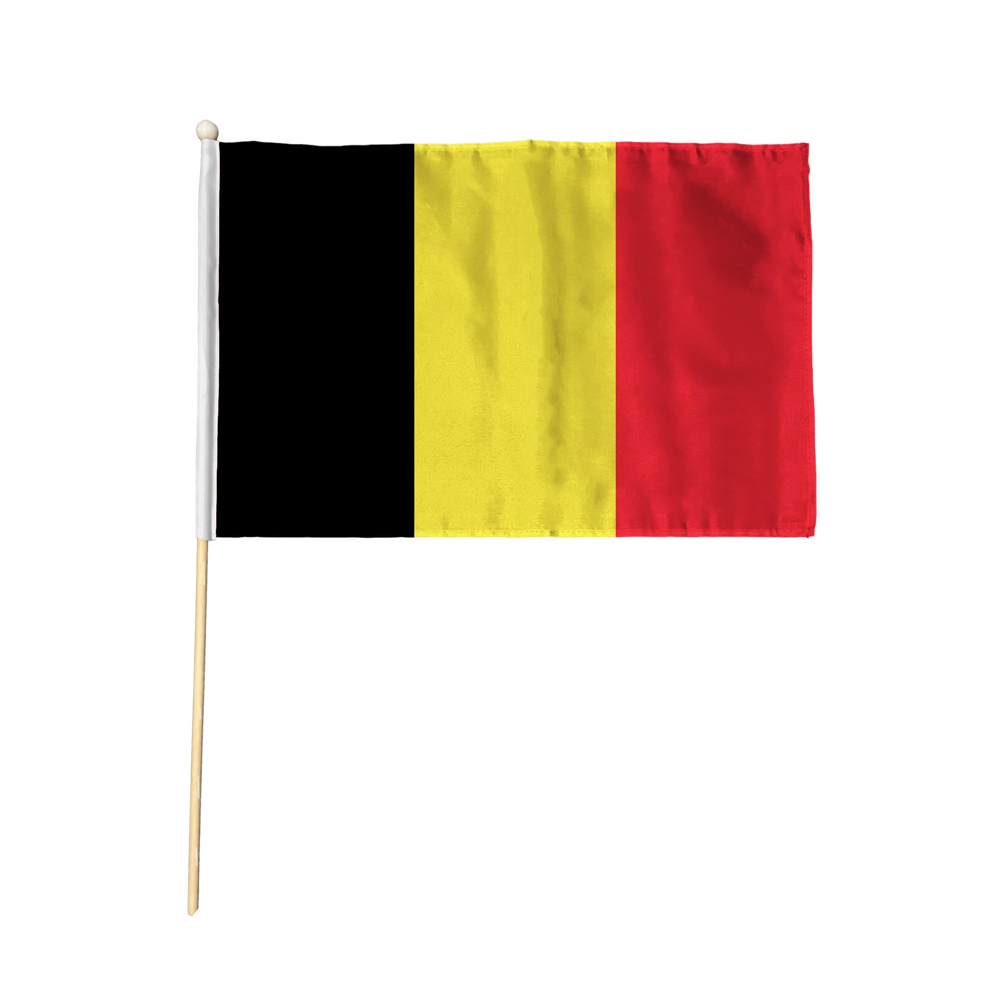 Flagtex Belgium Pack of 2 Hand Waving Flag (18x12 Inch Large) - Premium Wooden Stick Hand Flag Big Size Natural Wood Pole European Black Yellow Red Vertical Stripes Flag Events — image 1