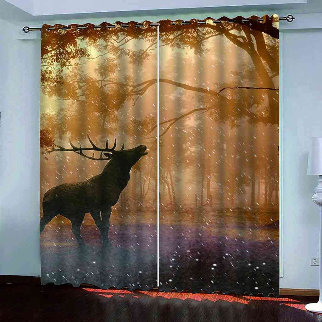 NARBORSBQZIQ 3D Blackout Curtains for Bedroom Animal Elk Grommet Thermal Insulated Room Darkening Curtains Window Drapes for Living Room Set of 2 Panels 52" W X 95" D