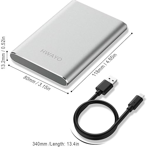 Miniatura 4 de HWAYO Disco duro externo portátil de 1 TB, USB 3.1 Gen 1 tipo C ultra delgado de 2.5 pulgadas, almacenamiento de disco duro compatible con PC,