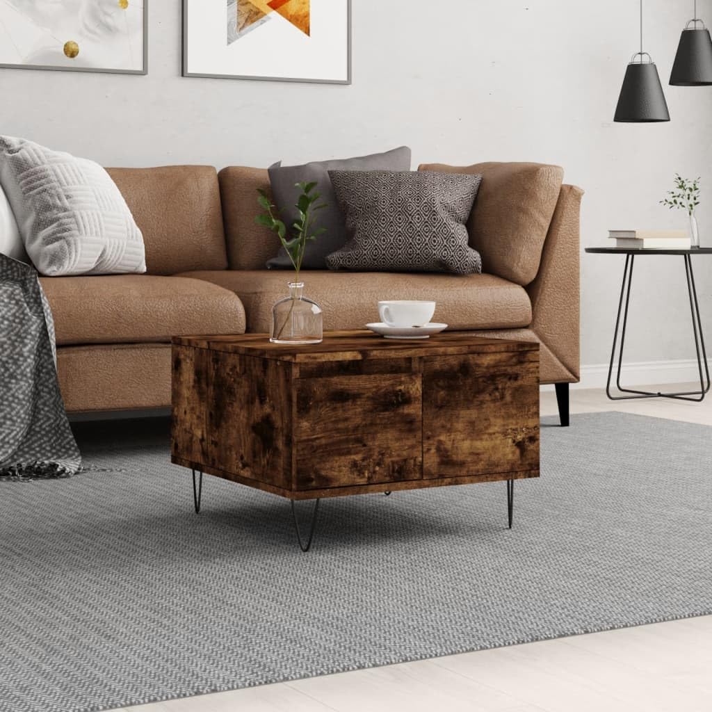 Homgoday Tavolino da caffè in rovere fumé, 55 x 55 x 36,5 cm, in legno ingegnerizzato, tavolino da tè per soggiorno, sala d'accoglienza degli ospiti, camera da letto e ufficio, tipo 1