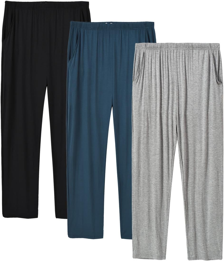 JINSHI Mens Modal Pajama Pants 2 Pack Lightweight Long Bottoms Pants with Pocket Drawstring