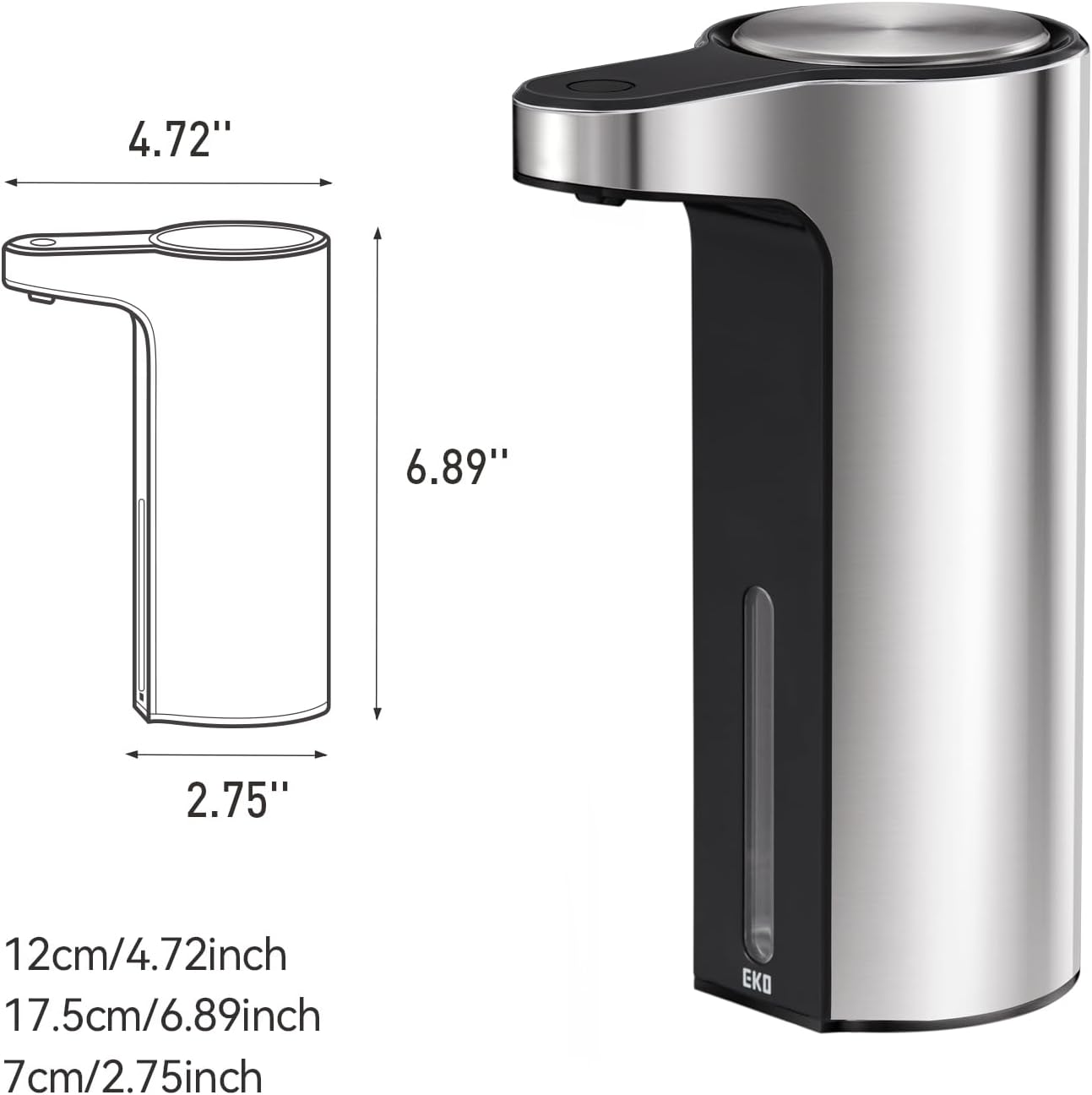 EKO EK6088L-MT Aroma Soap Dispenser, Automatic Liquid Type, Silver, 3 Levels of Discharge Level, Detergent Clogging Prevention, Internal Cleaning Function, USB Charging