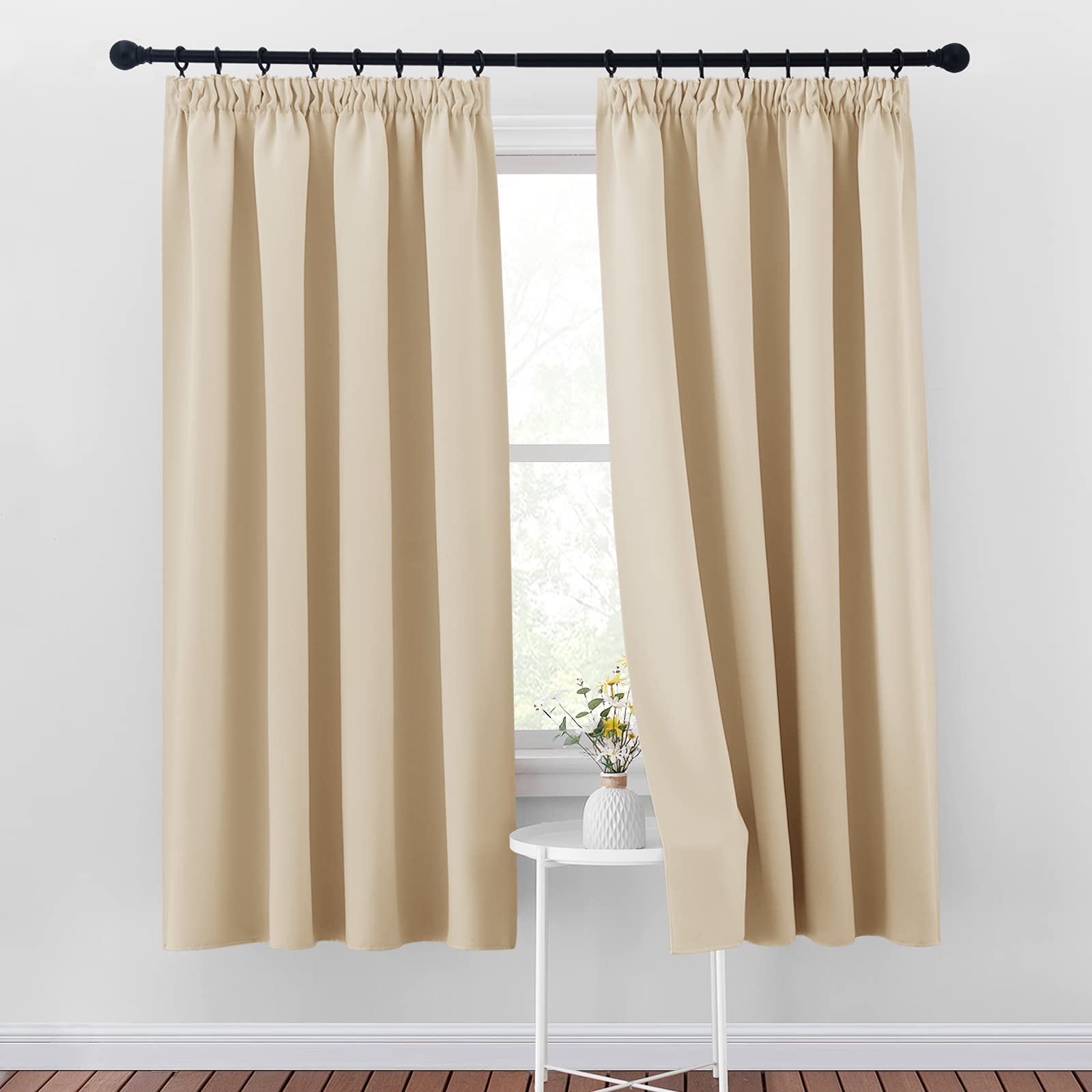 Pony Dance Biscotti Beige Beige Curtain For Bedroom - Thermal Insulated Tape Top Curtain Panels For Room Darkening Solid Noise Reducing Drapes For Nursery, 2 Pieces, W46 X L72,