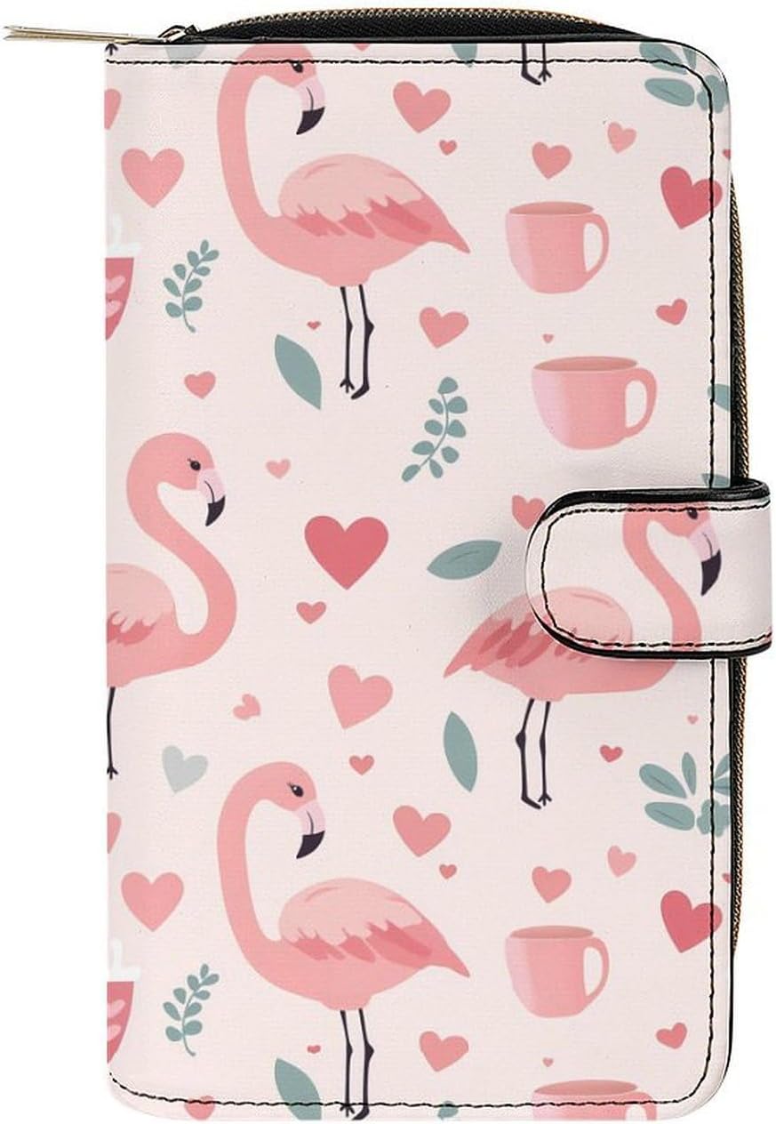 Flamingos And Coffee Funny Long Slim Bifold Wallet Card Holder Purse with Buckle for Men Women