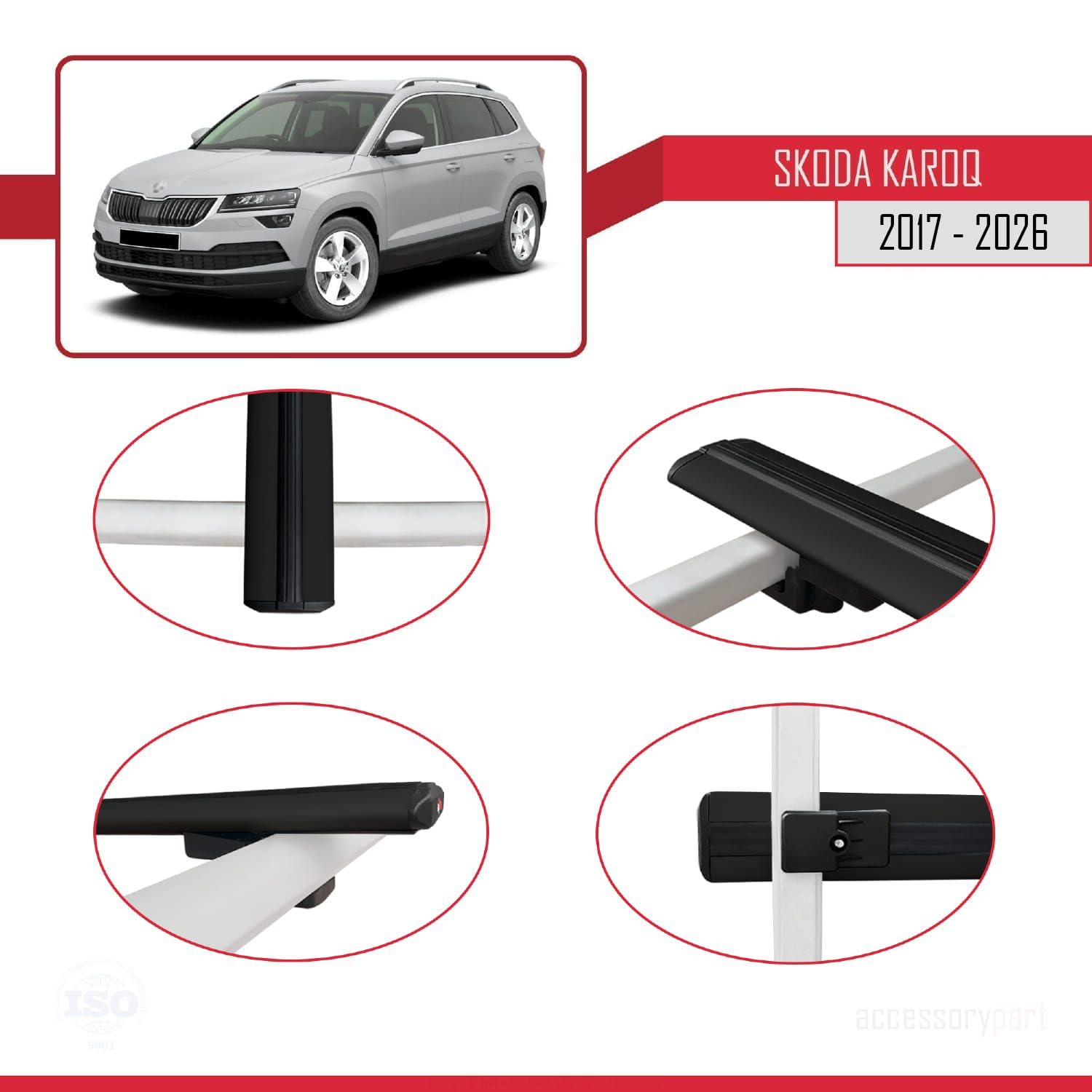 Kompatybilny z Skoda Karoq 2017-2026 BASIC Model Aluminiowy bagażnik dachowy 3 poprzeczki, czarne