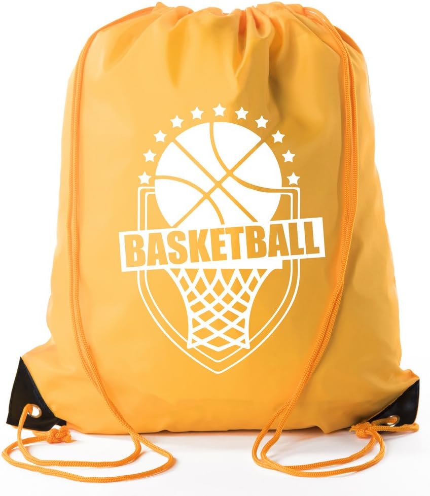 Mato & Hash Basketball Drawstring Favor Bags, Sports Bags, Goodie bags - 10PK Athletic Gold CA2500Basketball S2