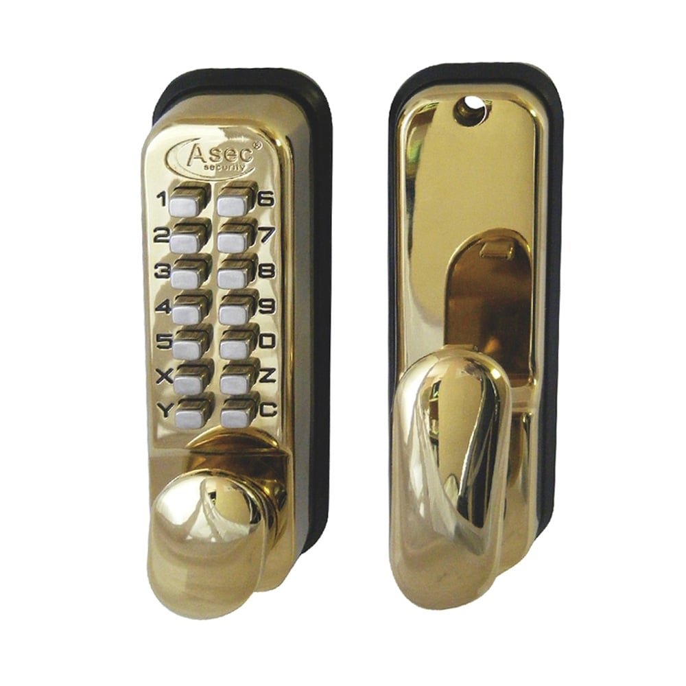 Asec Keyless Digital Door Combination Lock with Holdback - Polished Brass