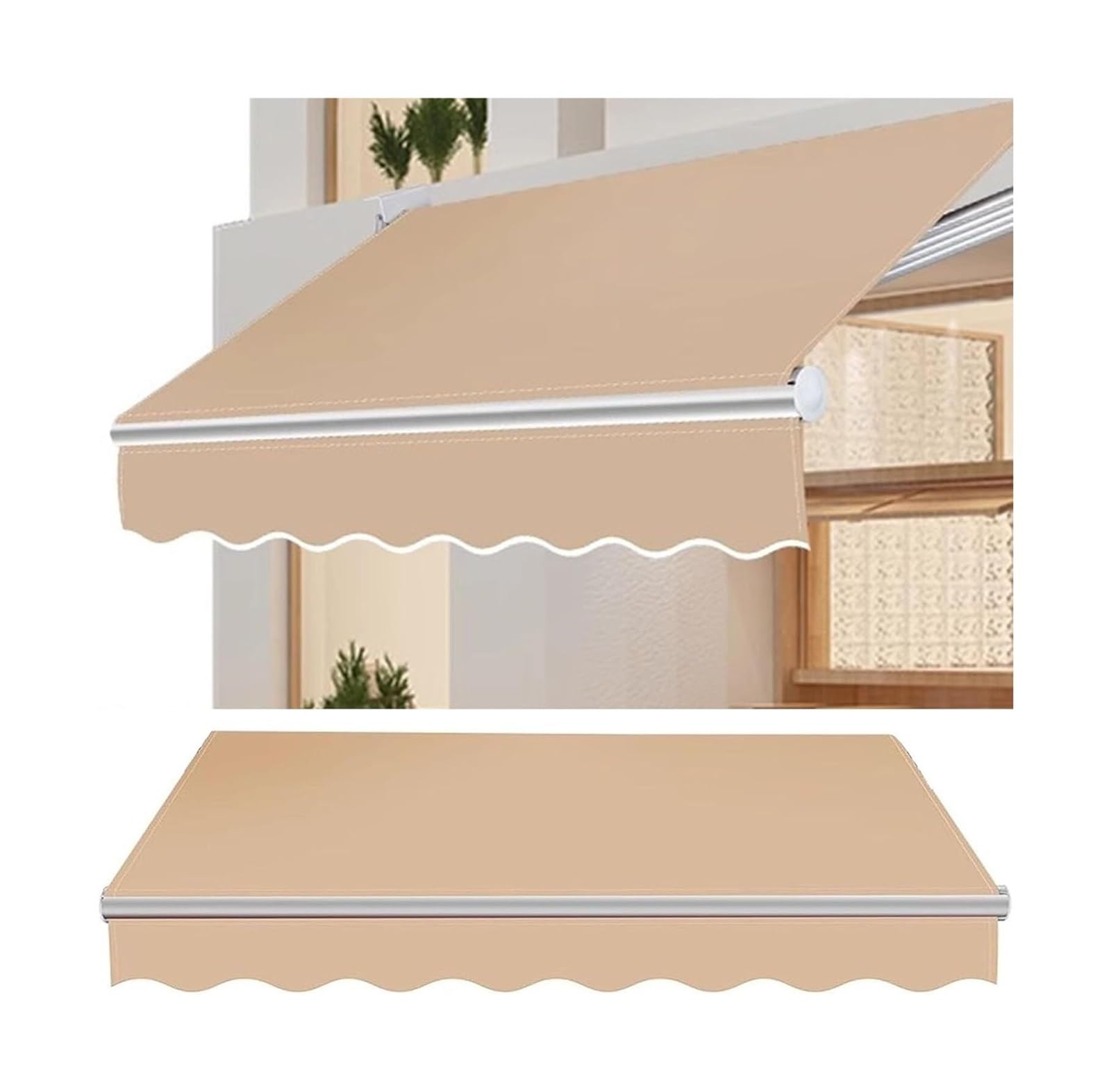 Pbwerigl Beige Awning Retractable Canopy, Canopy Replacement, 280G/M2 Polyester, 2Pc(13X8ft)