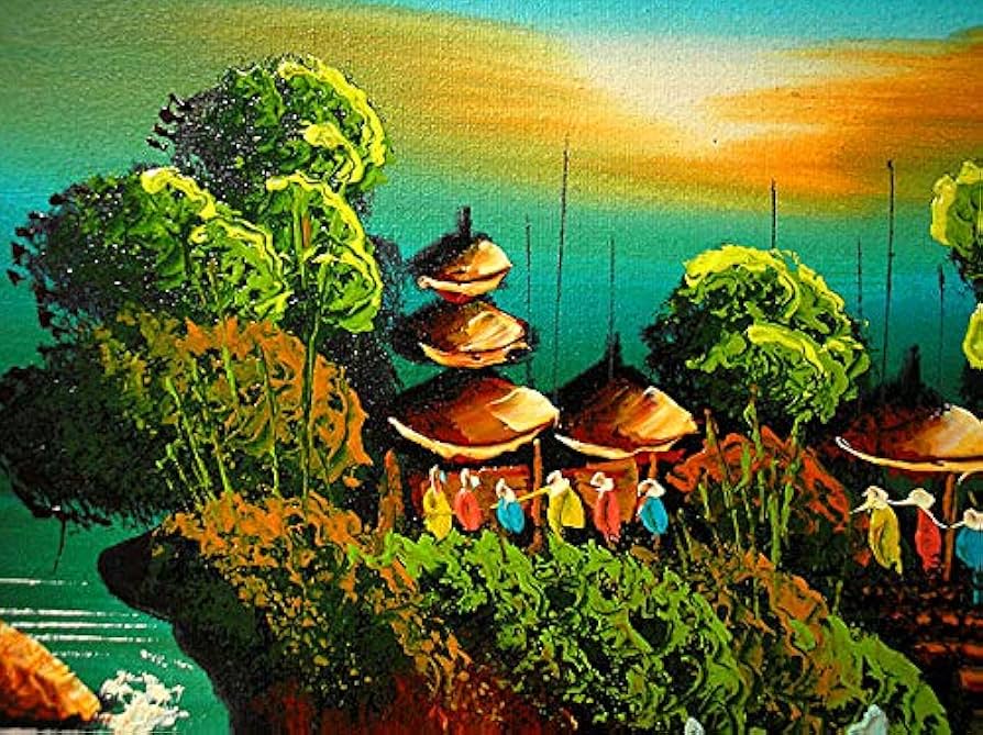 Amazon.co.jp: バリアート絵画 M 横 アハマッドの風景画 『朝陽