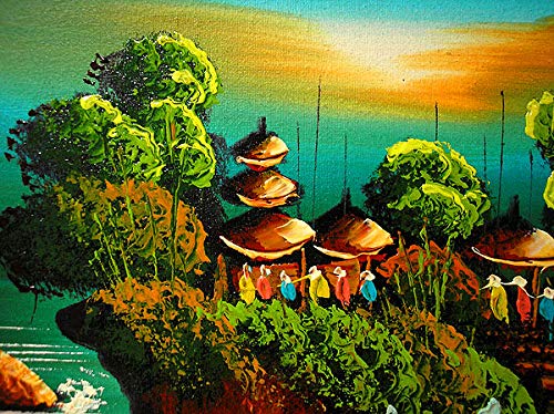 Amazon.co.jp: バリアート絵画 M 横 アハマッドの風景画 『朝陽の