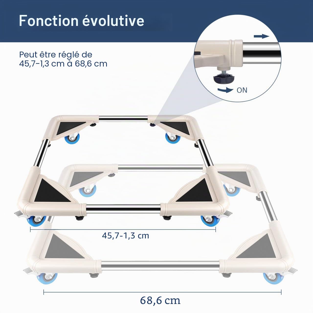 Spacecare Scooter mobile avec 4 roues verrouillables - Chariot réglable pour machine à laver, support pour réfrigérateur