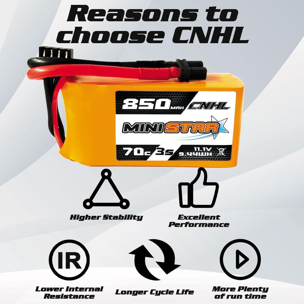 CNHL 850mAh 3S Lipo Battery 70C 11.1V with XT30 Plug for RC Car Airplane Truck Boat Heli Airplane Drone(2 Packs)