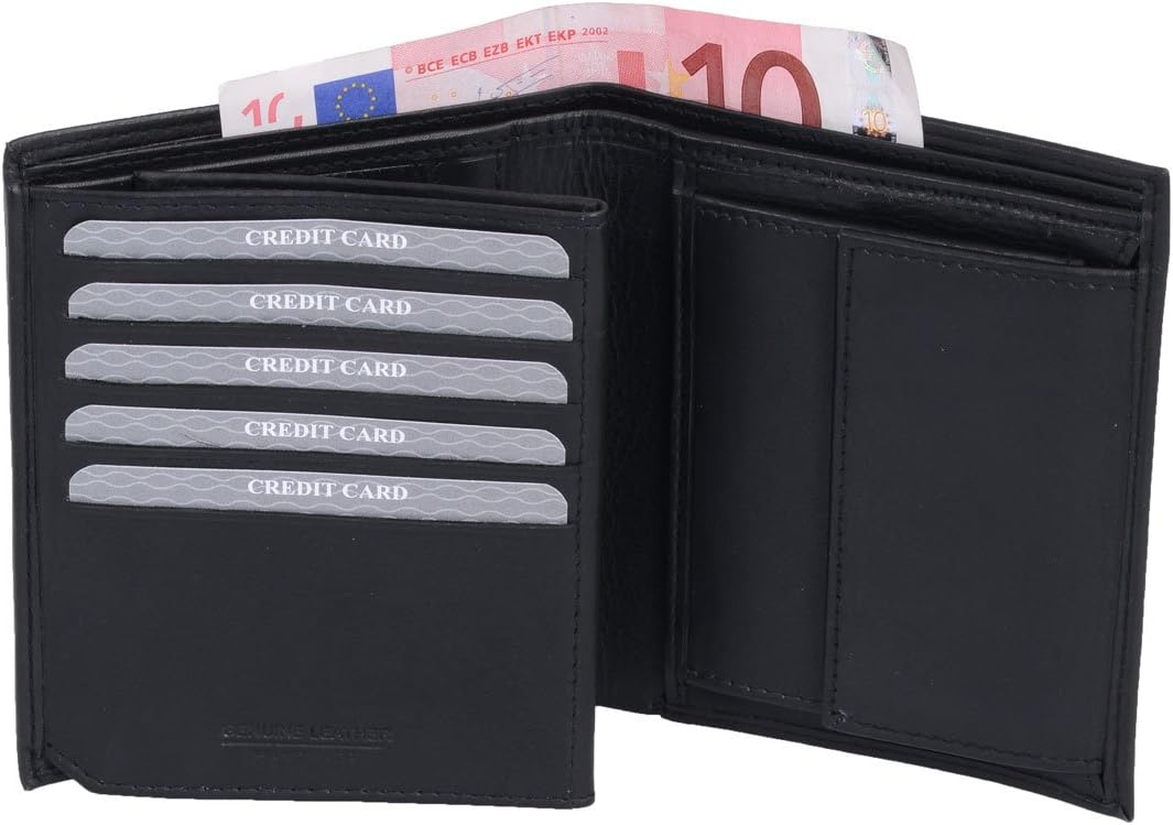 Men's Leather Quad fold Wallet 4.9 x 3.9 x 0.6 inch Black