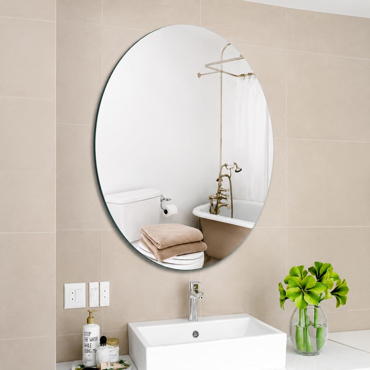 Oval Acrylic Mirror for Wall Flexible Shatterproof Plastic Mirror | Self Adhesive Frameless Wall Mirror Lightweight Full Body Dressing Mirror for Bathroom, Bedroom, Living Room, Gym, Kids Room Door-image-14