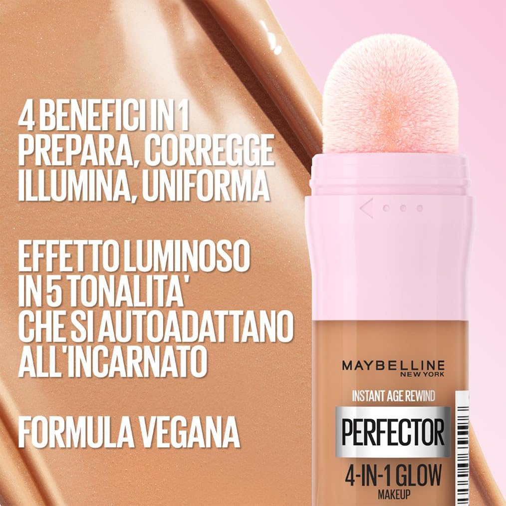 Maybelline New York, Kit con Correttore Multiuso Cancella Età, Tonalità: 05 Brightener + Fondotinta Illuminante Instant Perfector 4 in 1, Tonalità: 01 Light
