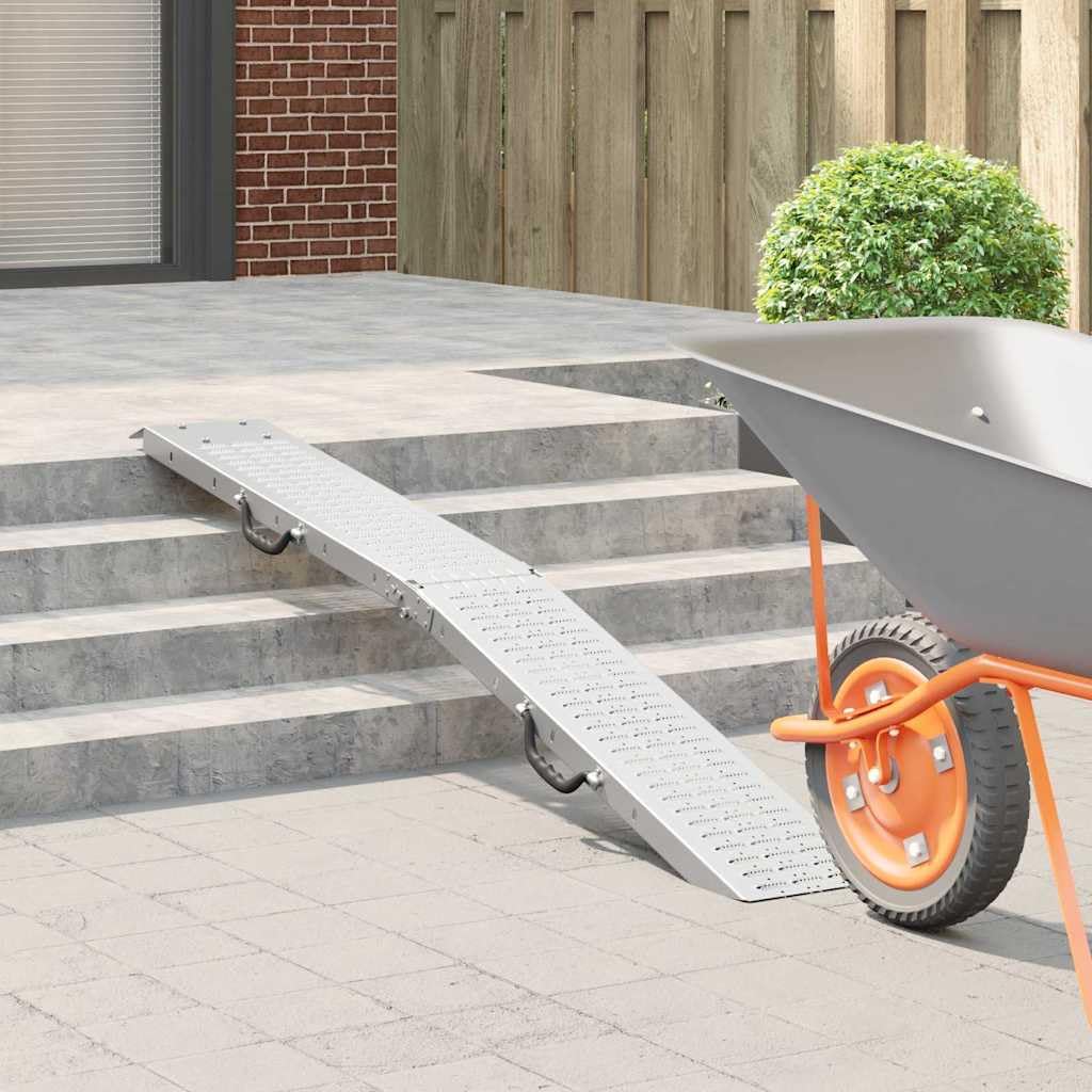 Rampa plegable de acero galvanizado, 186 x 23 x 4,5 cm, capacidad de carga de 200 kg por rampa, plata, antideslizante, plegable, para motocicleta, coche, silla de ruedas, taller, rampa de