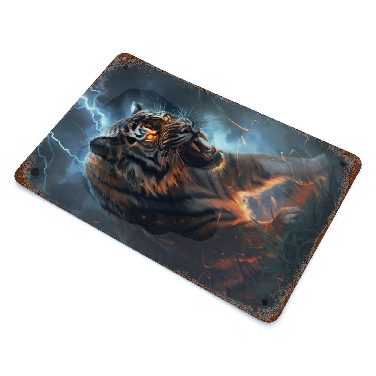 Retro Metal Sign Tiger Scary Fantasy Light 11.8"x7.9", Retro Wall Decor for Living Room, Hallway And Home Decor