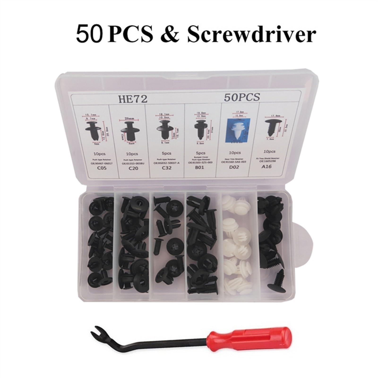 VTAIEX Elementi di Fissaggio 50-415 Pz Universale Auto Plastica Rivetto in Plastica Push Fermo Clip di Fissaggio Paraurti Auto Pannello Porta Parafango Fodera Trim Clip Kit(50 PCS with Tool