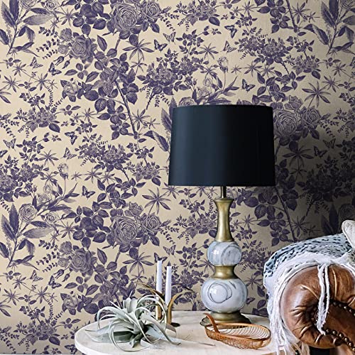 Jiffdiff Vintage Peel And Stick Wallpaper Floral Wallpaper 17.3" X 118" Blue Wallpaper Flower Wallpaper Waterproof Wallpaper For Kitchen Bathroom Cabinet Wallpaper #TOP2