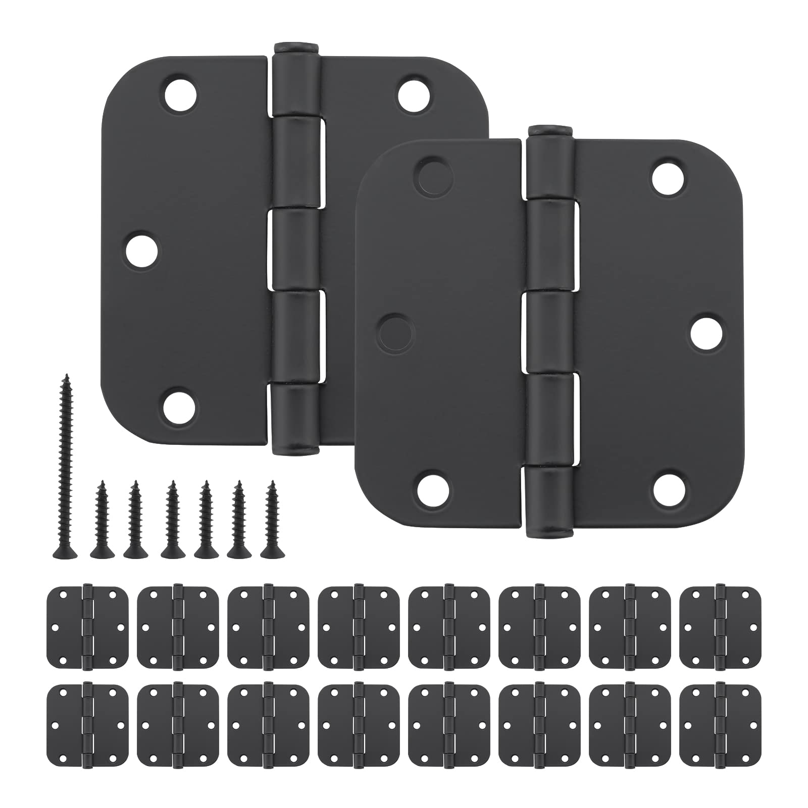 HOME MASTER HARDWARE 18 Pack Rounded Matte Black Door Hinges, 3.5 Inch Interior Door Hinges, 5/8" Radius Corners Residential Bedroom Door Hinge for